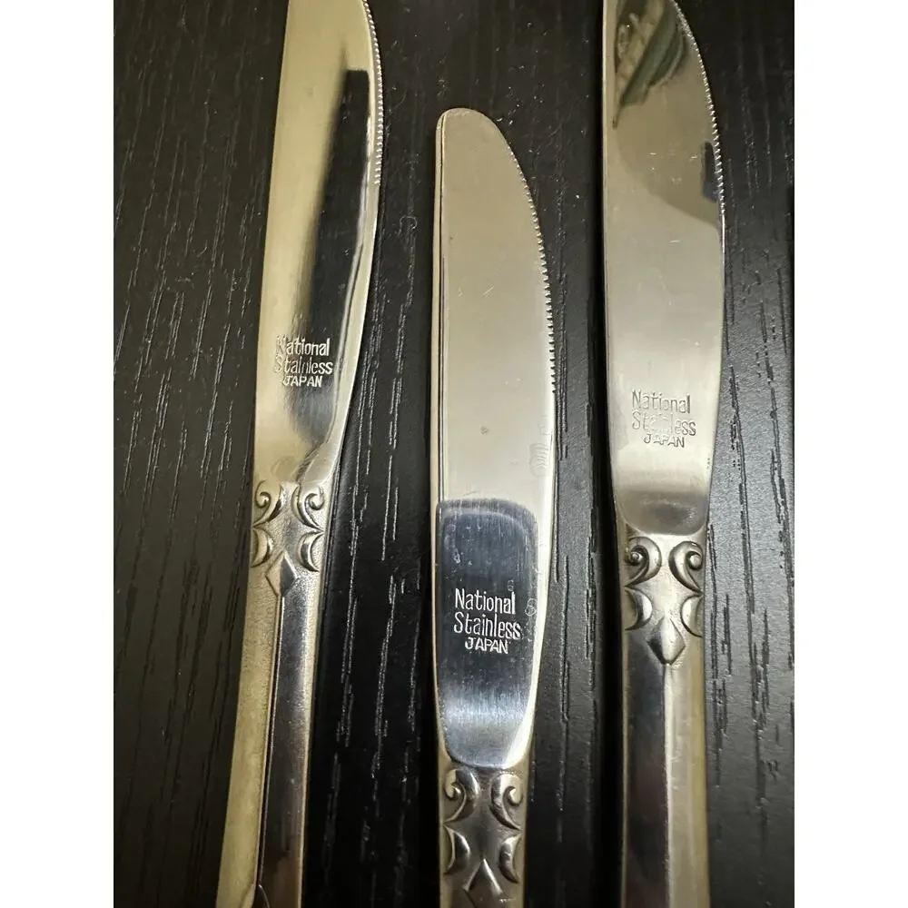 Set of 8 National Nancy Stainless Japan‎ Ornate Table Knives Silverware Flatware
